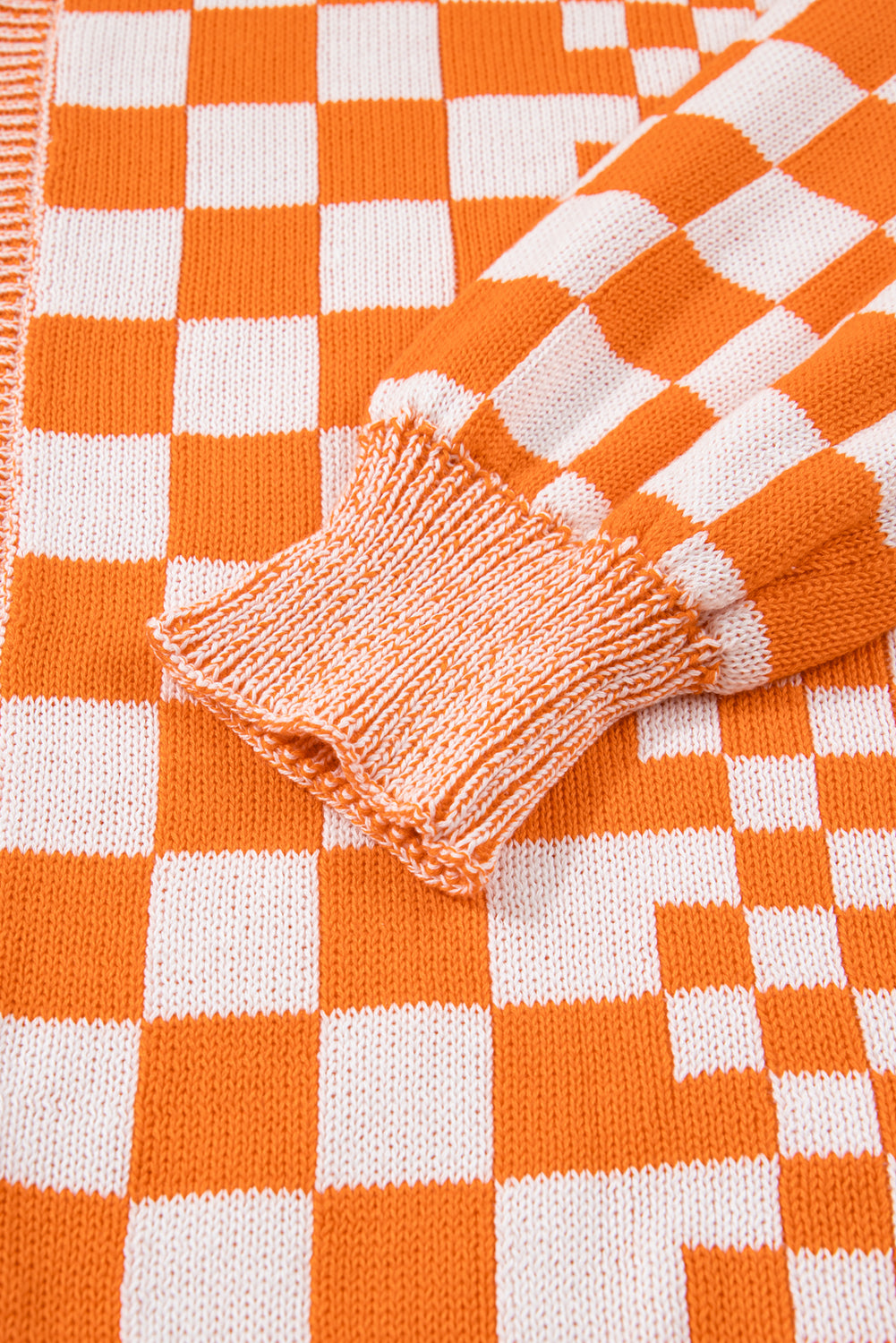 Orange Checkered Bubble Sleeve Drop Shoulder Open Cardigan Dear-Lover Dropshipping
